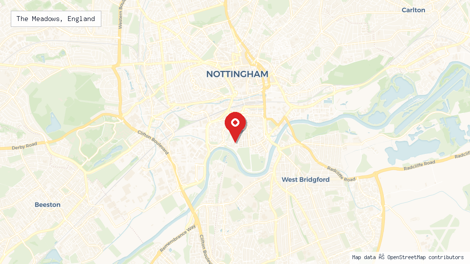 Street map of The Meadows, England with location pin