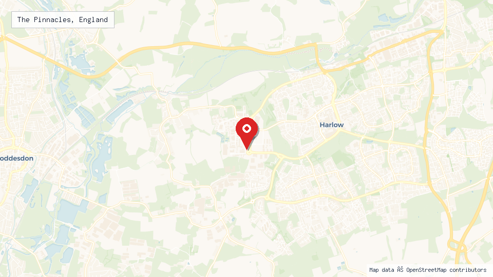 Street map of The Pinnacles, England with location pin