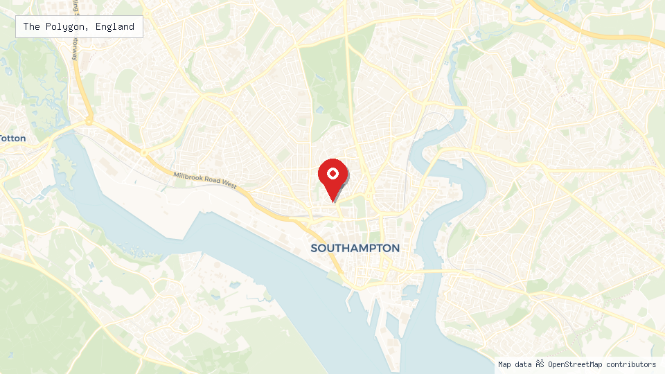 Street map of The Polygon, England with location pin