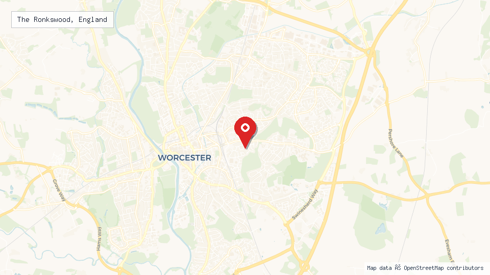Street map of The Ronkswood, England with location pin