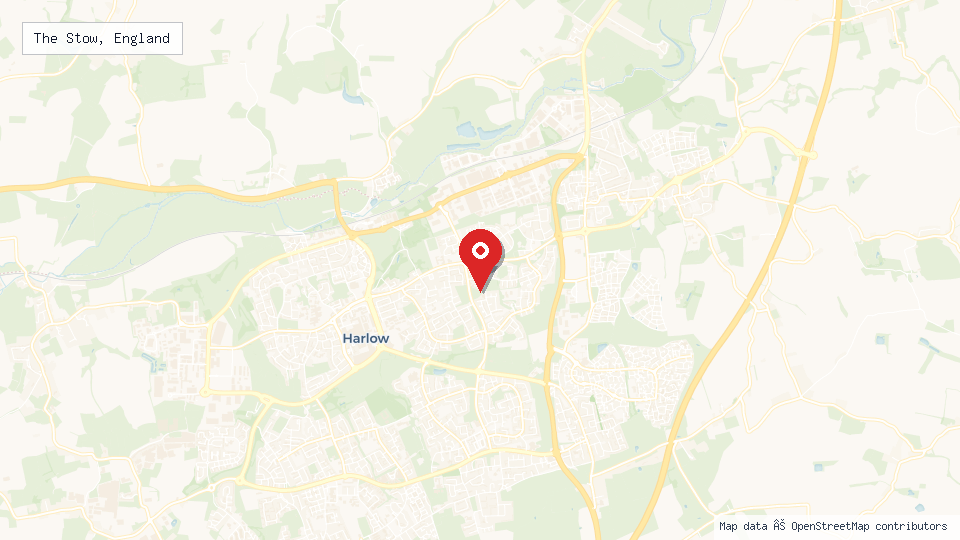 Street map of The Stow, England with location pin