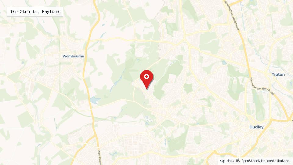 Street map of The Straits, England with location pin
