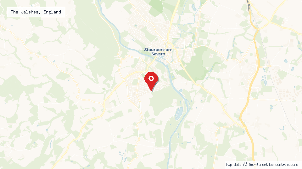 Street map of The Walshes, England with location pin
