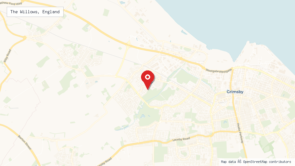 Street map of The Willows, England with location pin