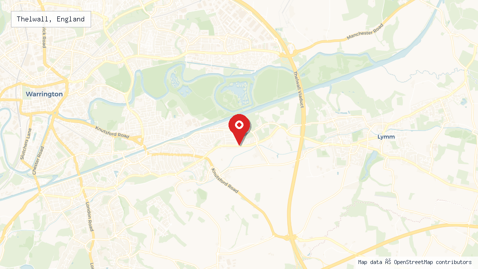Street map of Thelwall, England with location pin