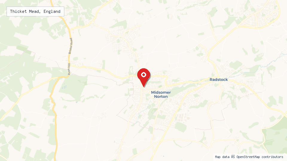 Street map of Thicket Mead, England with location pin