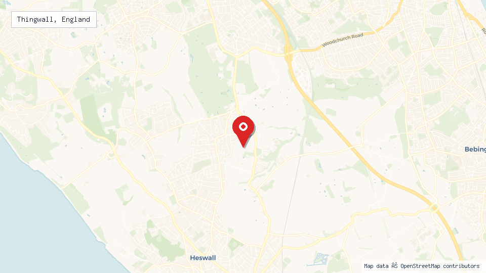 Street map of Thingwall, England with location pin