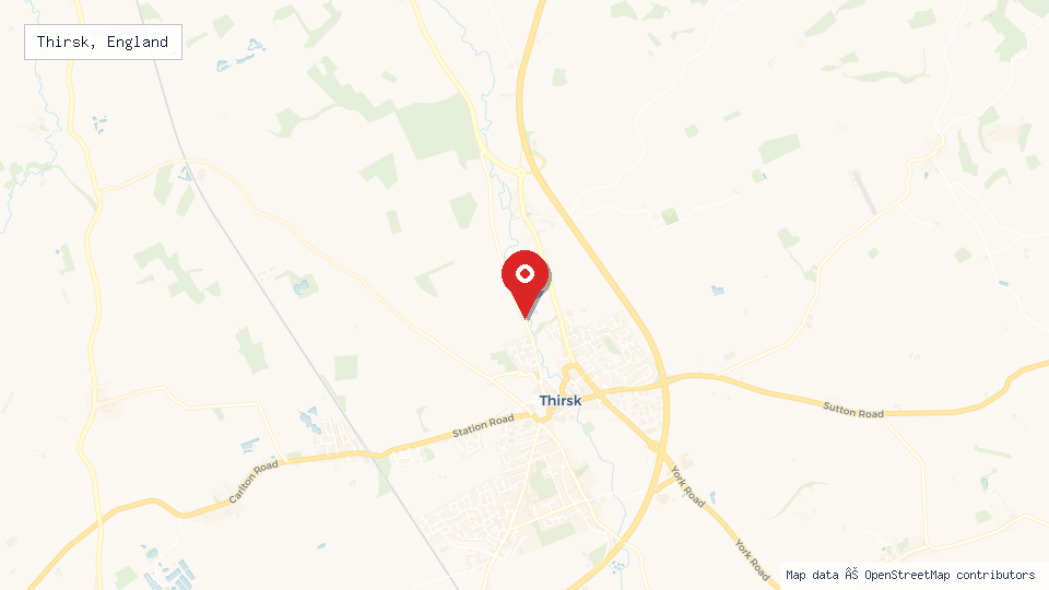Street map of Thirsk, England with location pin
