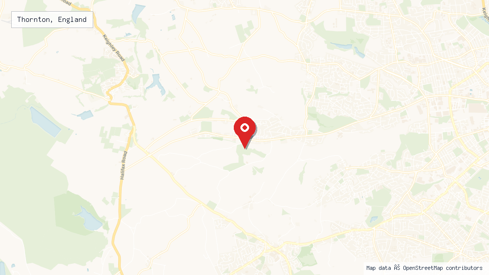 Street map of Thornton, England with location pin