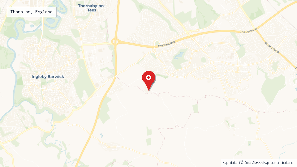Street map of Thornton, England with location pin