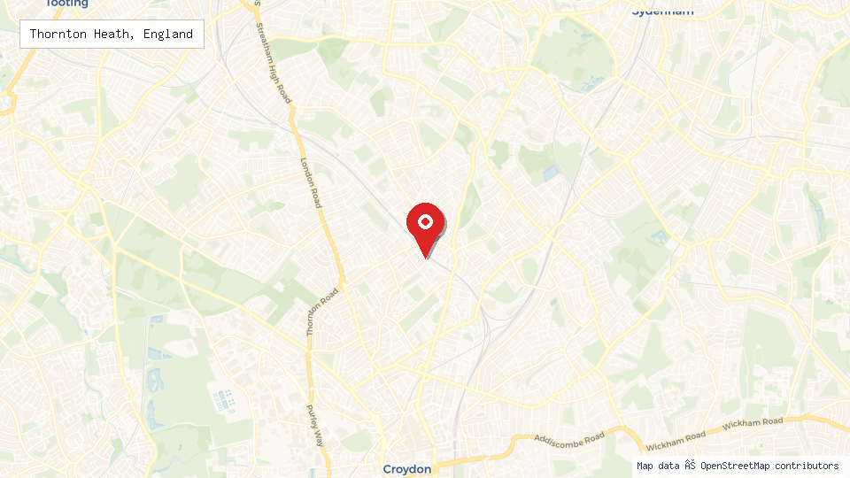 Street map of Thornton Heath, England with location pin