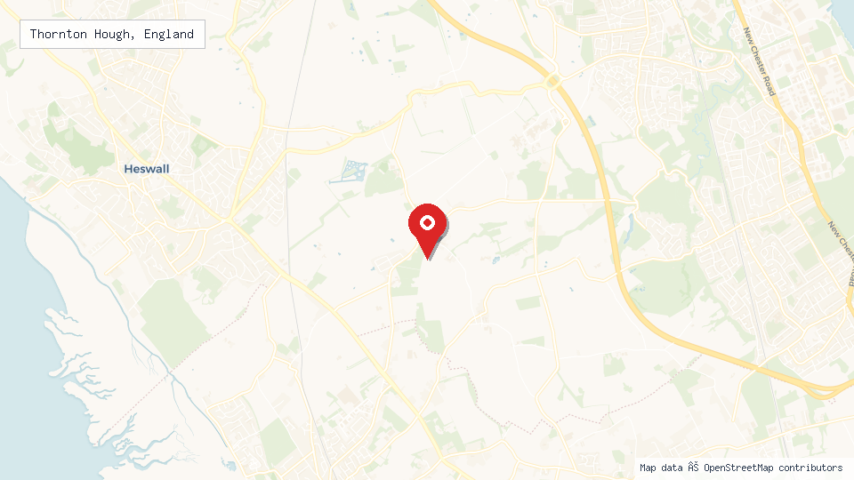 Street map of Thornton Hough, England with location pin