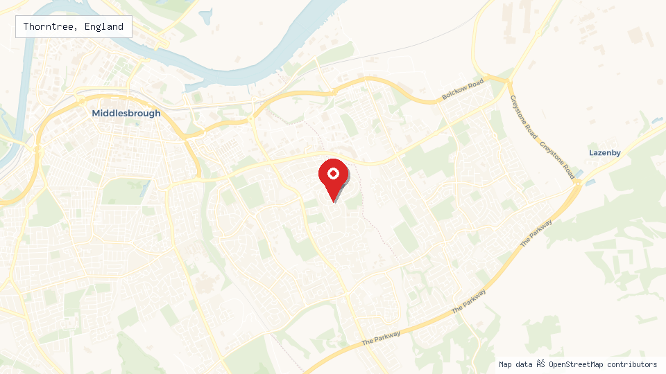 Street map of Thorntree, England with location pin
