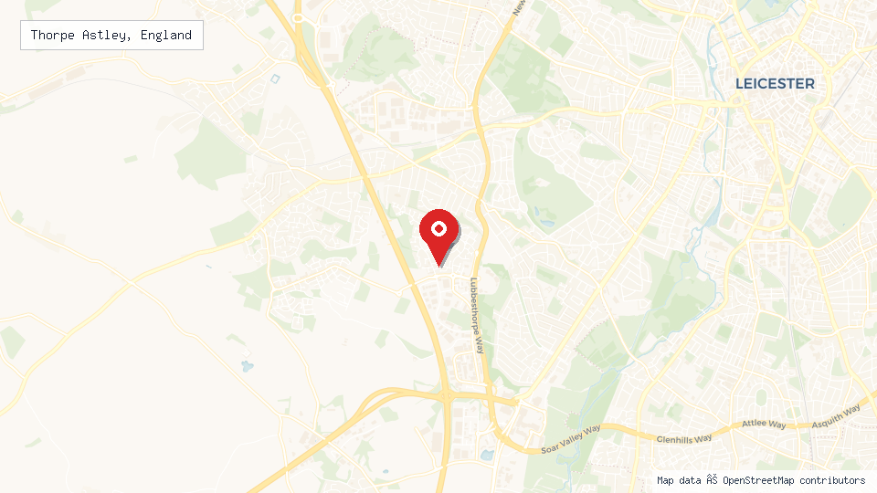 Street map of Thorpe Astley, England with location pin