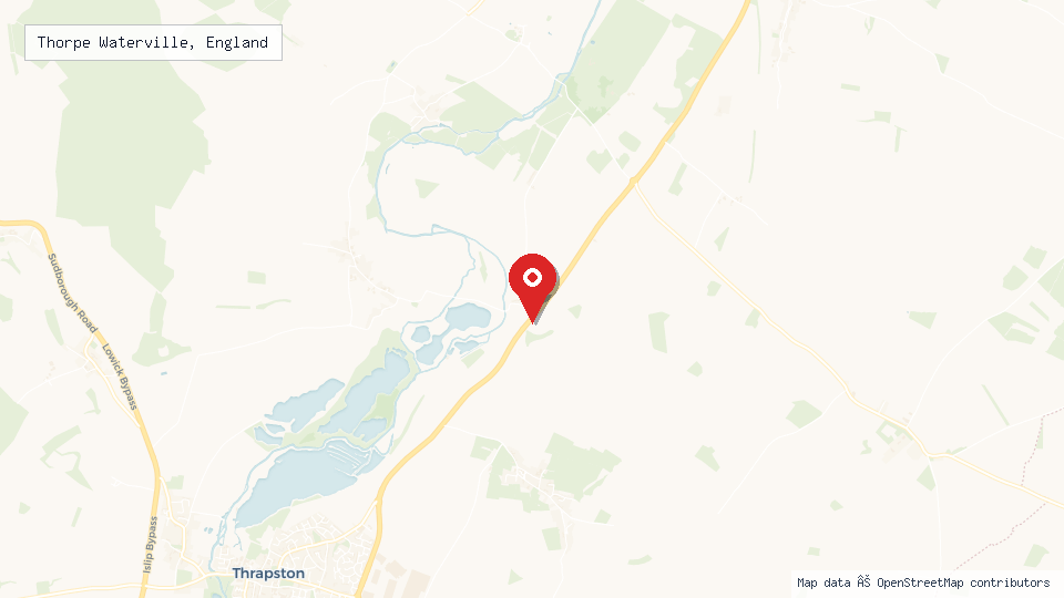 Street map of Thorpe Waterville, England with location pin