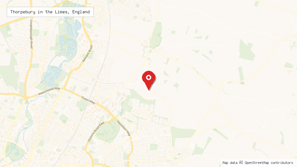 Street map of Thorpebury in the Limes, England with location pin