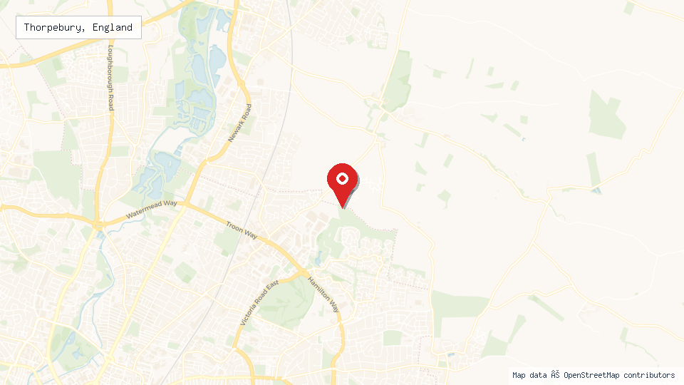 Street map of Thorpebury, England with location pin
