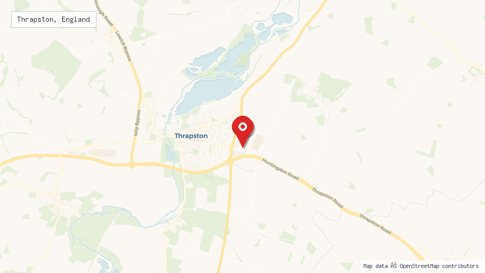 Street map of Thrapston, England with location pin