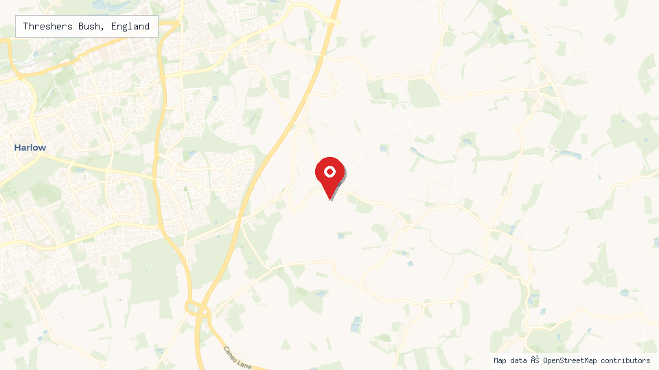 Street map of Threshers Bush, England with location pin