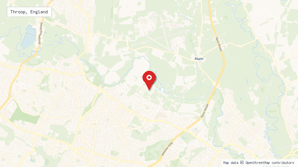Street map of Throop, England with location pin