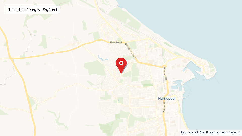 Street map of Throston Grange, England with location pin