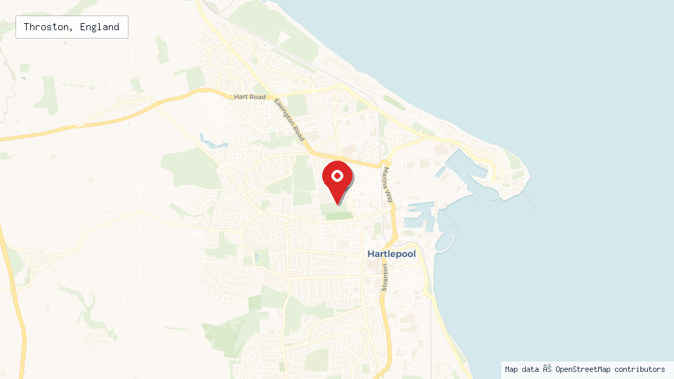 Street map of Throston, England with location pin