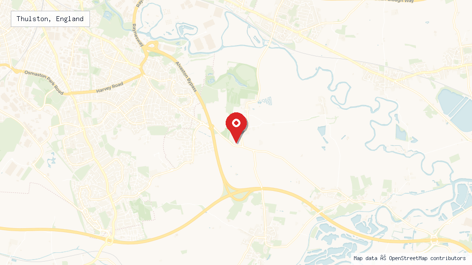 Street map of Thulston, England with location pin