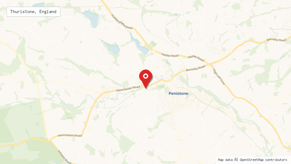 Street map of Thurlstone, England with location pin