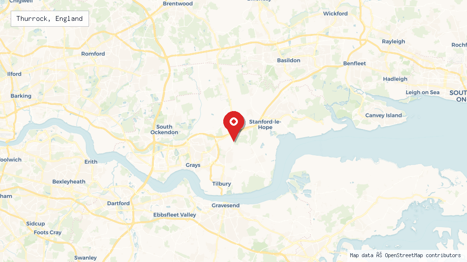 Street map of Thurrock, England with location pin