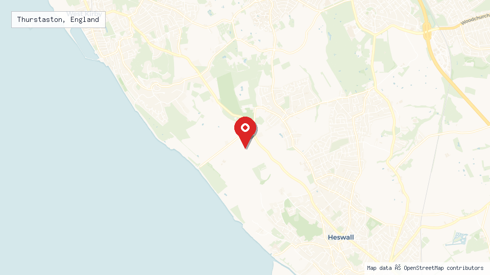 Street map of Thurstaston, England with location pin