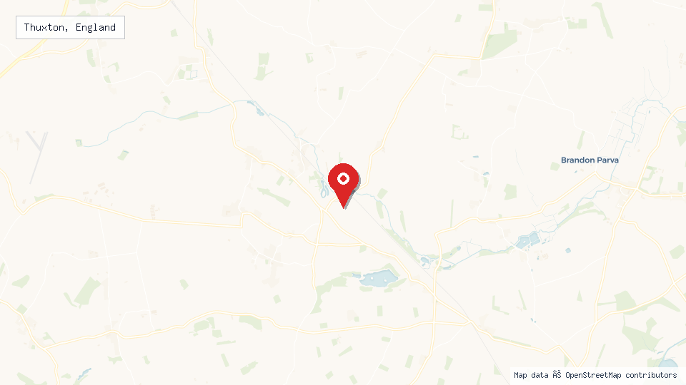 Street map of Thuxton, England with location pin