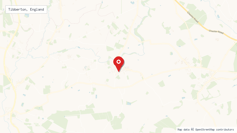 Street map of Tibberton, England with location pin