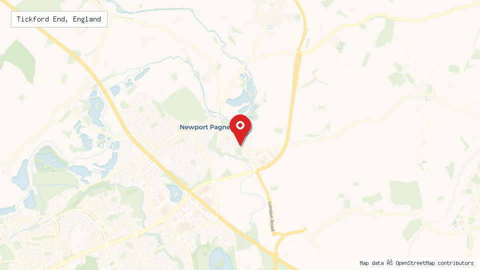 Street map of Tickford End, England with location pin