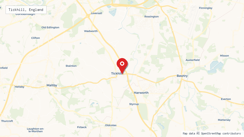 Street map of Tickhill, England with location pin