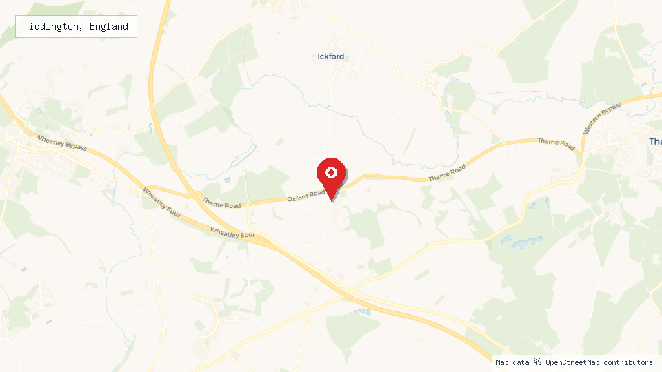 Street map of Tiddington, England with location pin