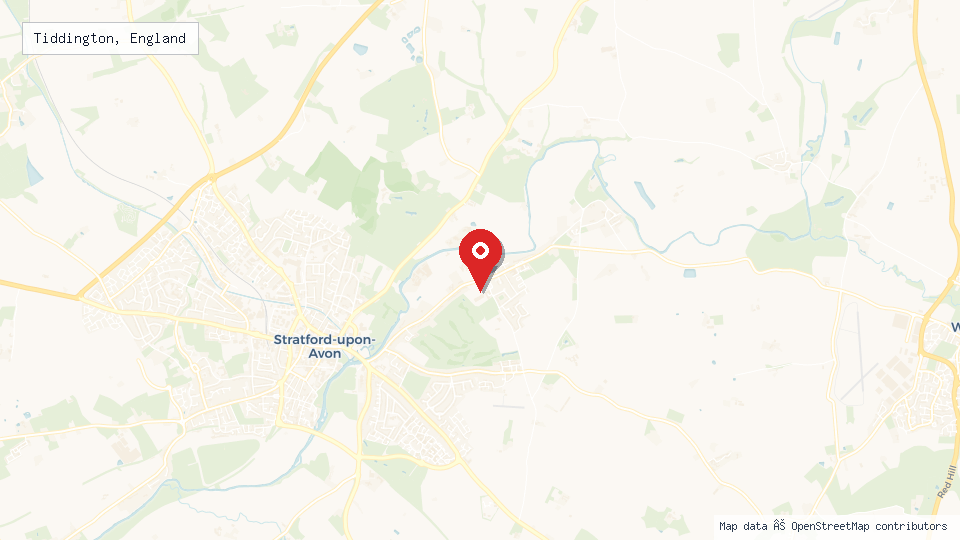 Street map of Tiddington, England with location pin