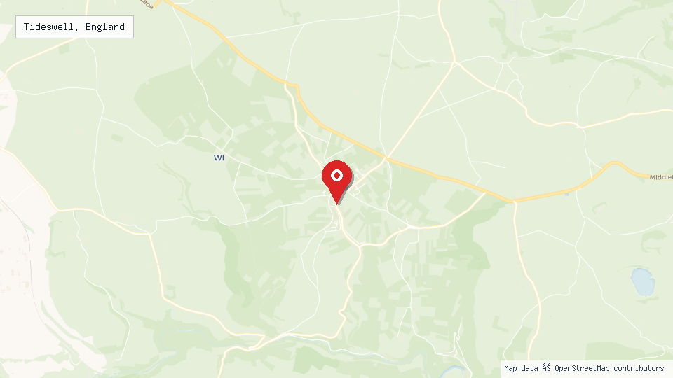 Street map of Tideswell, England with location pin