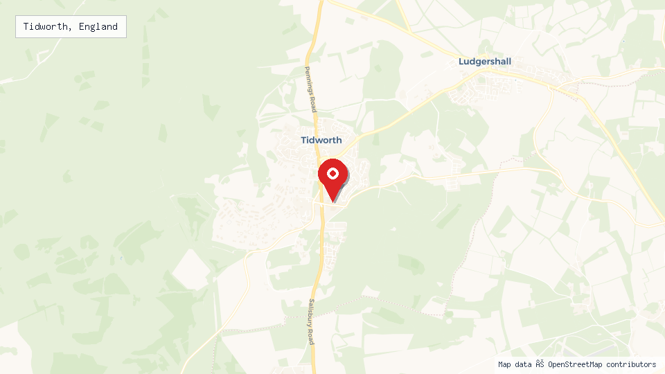 Street map of Tidworth, England with location pin