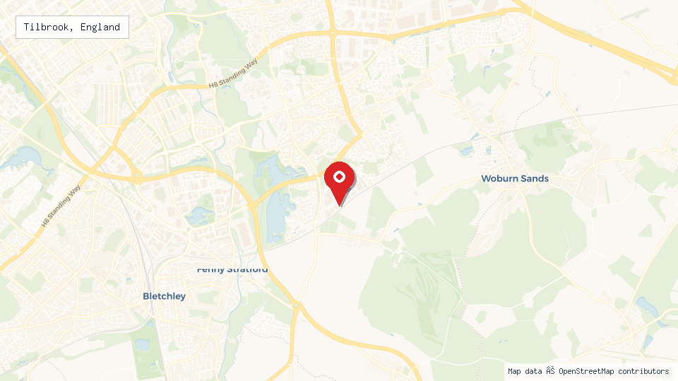 Street map of Tilbrook, England with location pin
