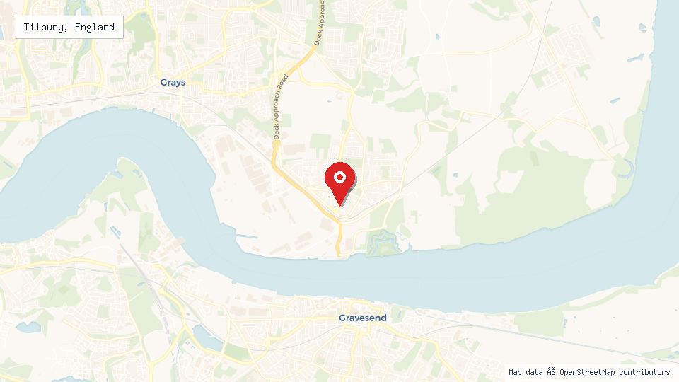 Street map of Tilbury, England with location pin