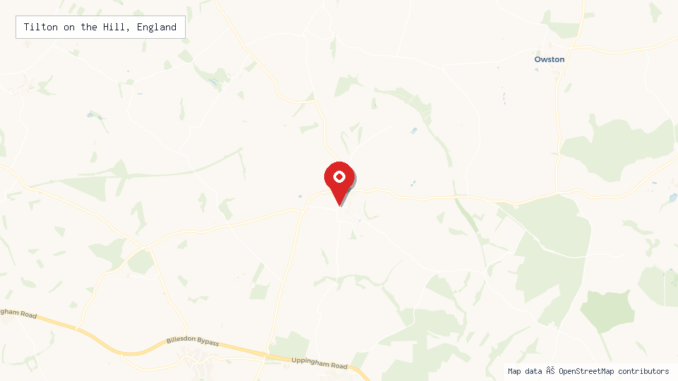 Street map of Tilton on the Hill, England with location pin