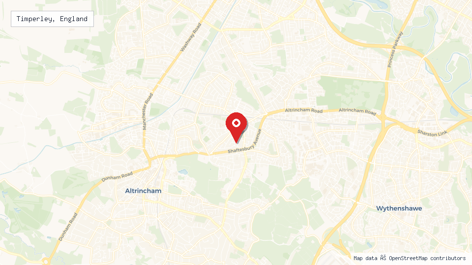 Street map of Timperley, England with location pin