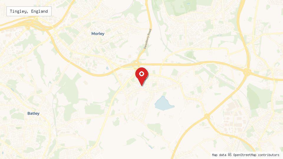 Street map of Tingley, England with location pin