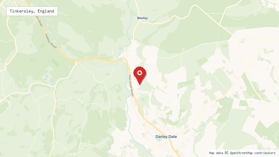 Street map of Tinkersley, England with location pin