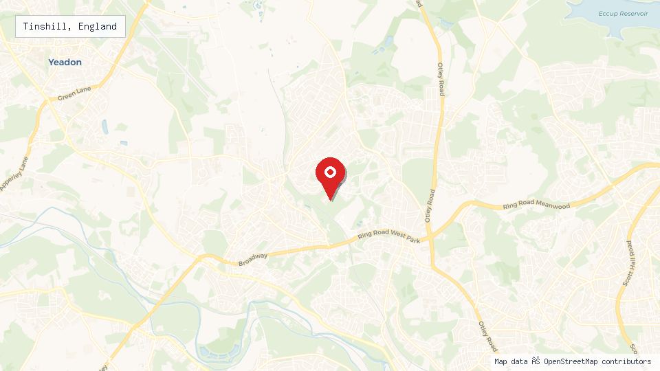 Street map of Tinshill, England with location pin