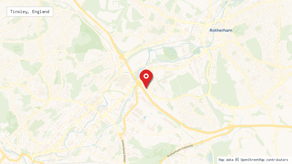 Street map of Tinsley, England with location pin