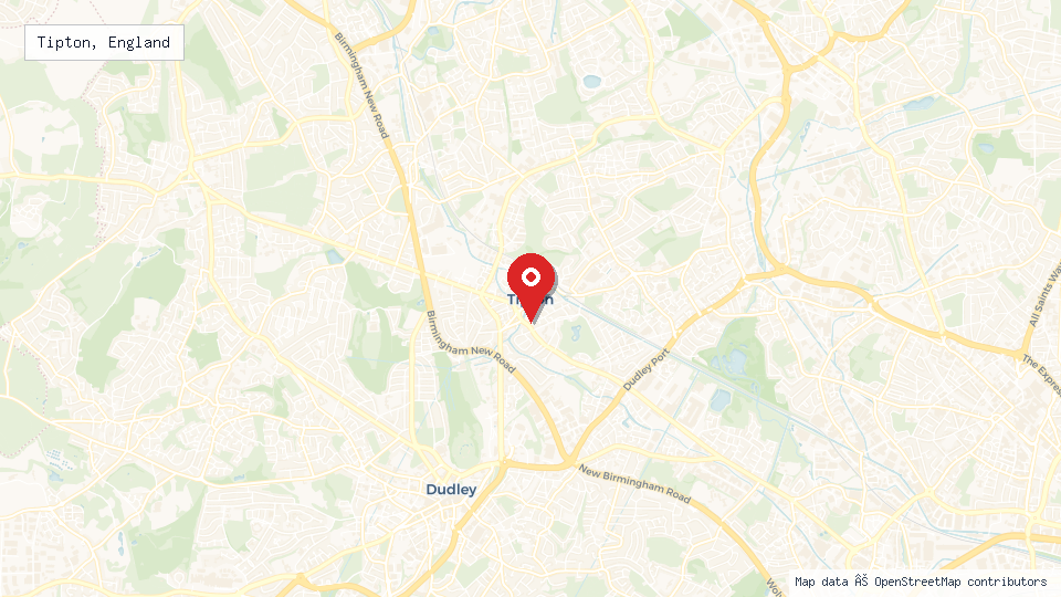 Street map of Tipton, England with location pin