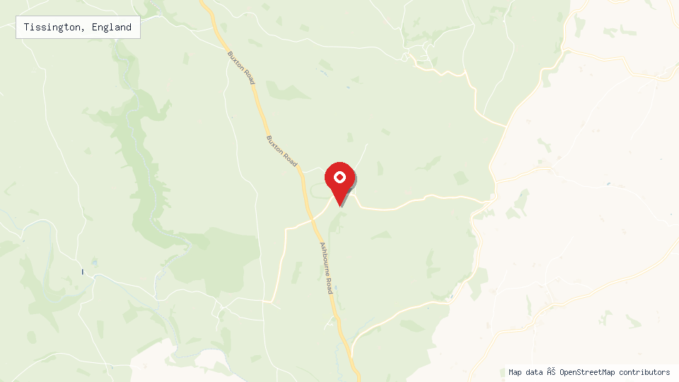 Street map of Tissington, England with location pin