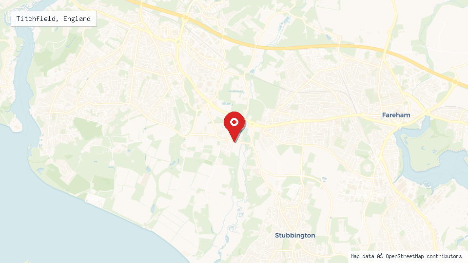 Street map of Titchfield, England with location pin