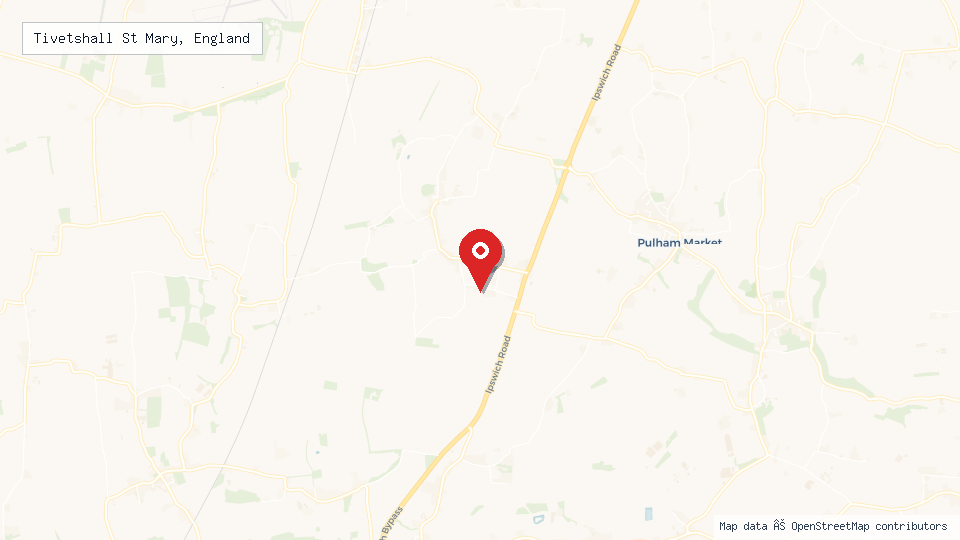Street map of Tivetshall St Mary, England with location pin